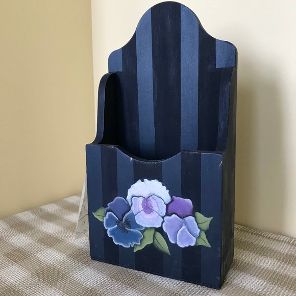 Hand Painted Letter Mail Holder Organizer Pansy Flower Tole Design Unfinished - Picture 1 of 6